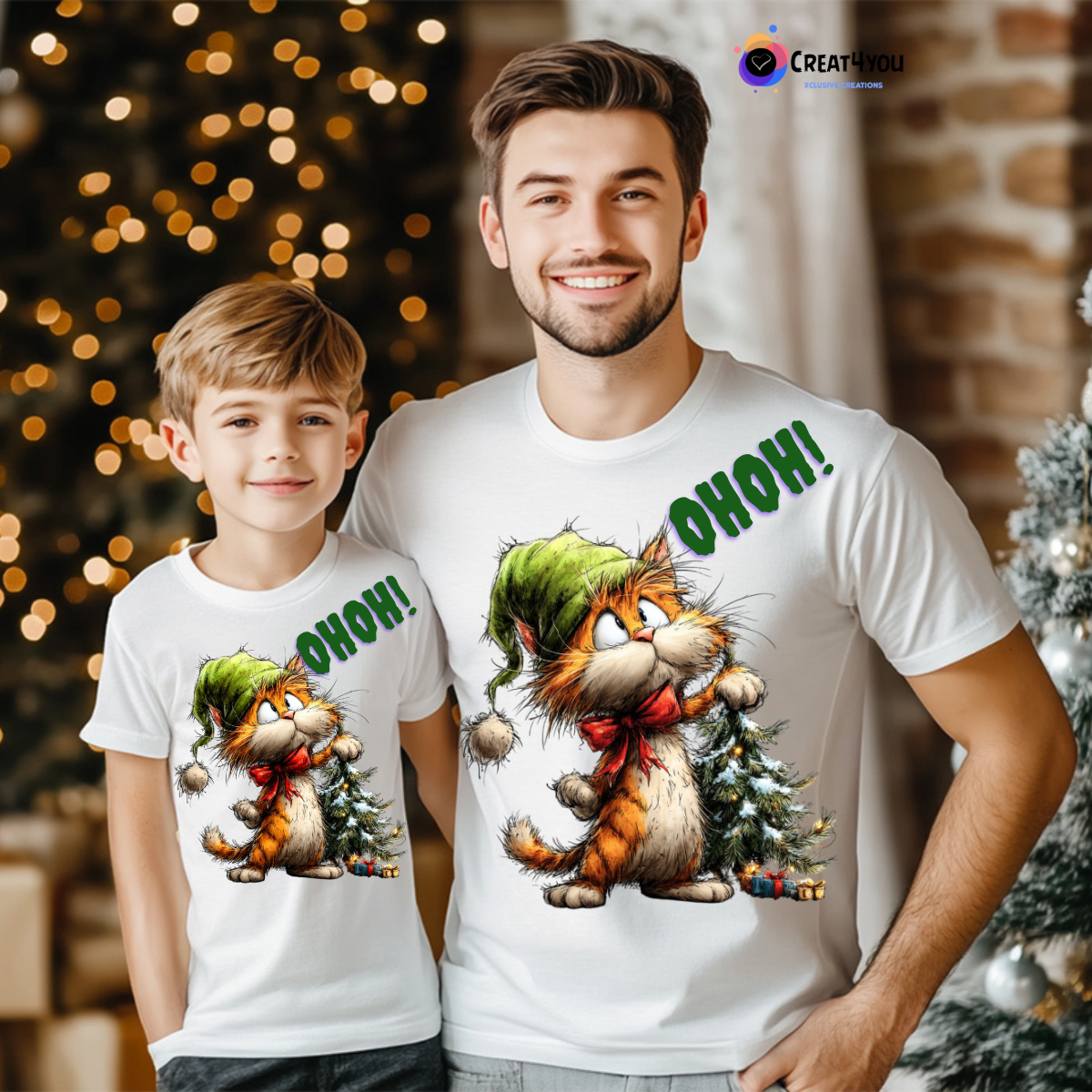Conjunto Pai e Filho 🎄 Gato Natalício