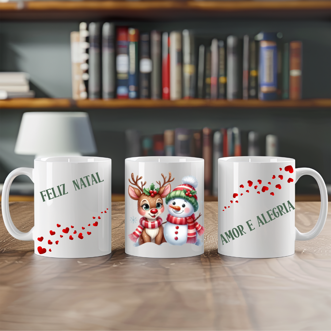 CANECA NATAL - Boneco de Neve e Rena
