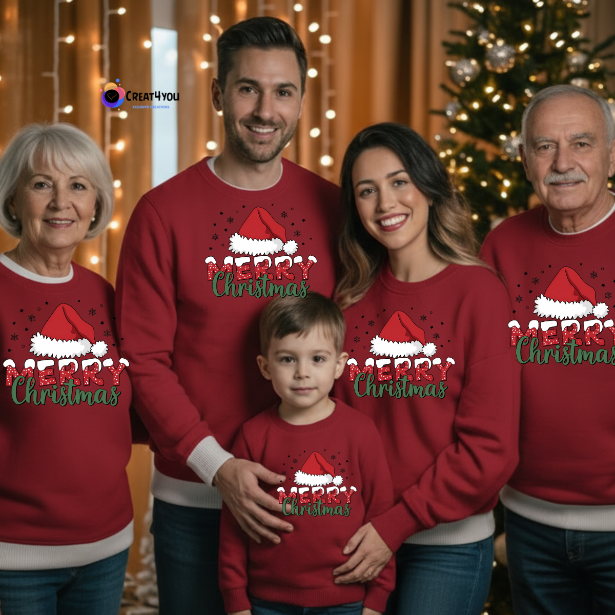 Conjunto Família 5 - Gorro Merry Christmas