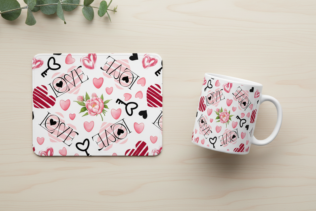 Duo Mug Mousepad Love Peony Keys
