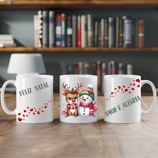 CANECA NATAL - Boneco de Neve e Rena