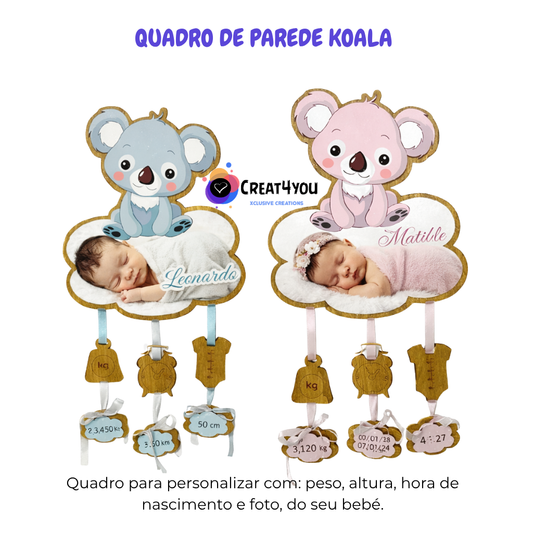 Quadro Koala Personalizado com Dados do Nascimento do Bebé