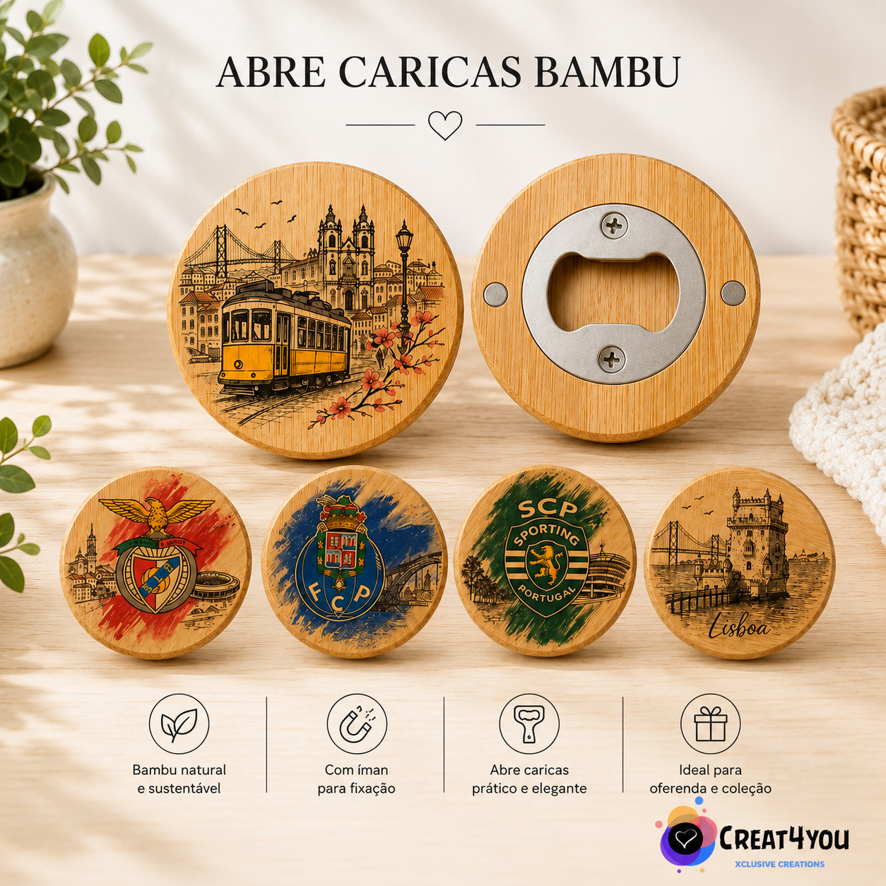 Abre Caricas em Bambu Personalizado – Peça Única