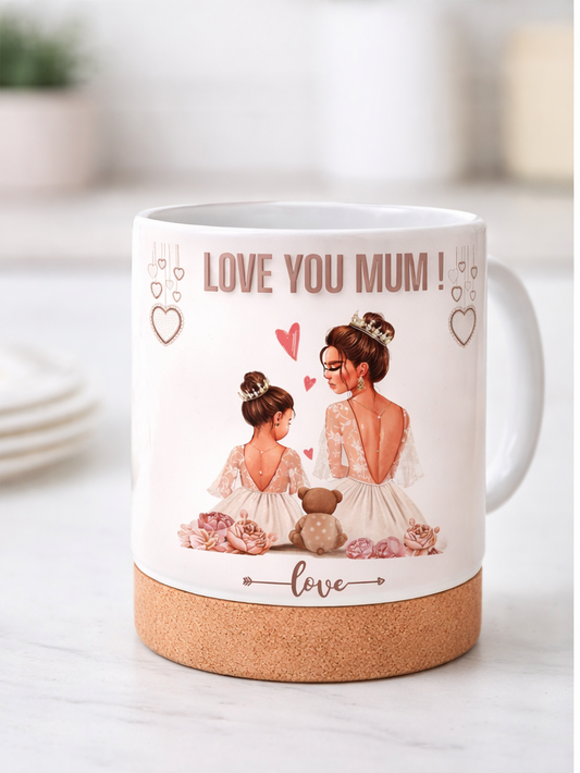 Caneca de Grês "Love You MUM" com Base em Cortiça