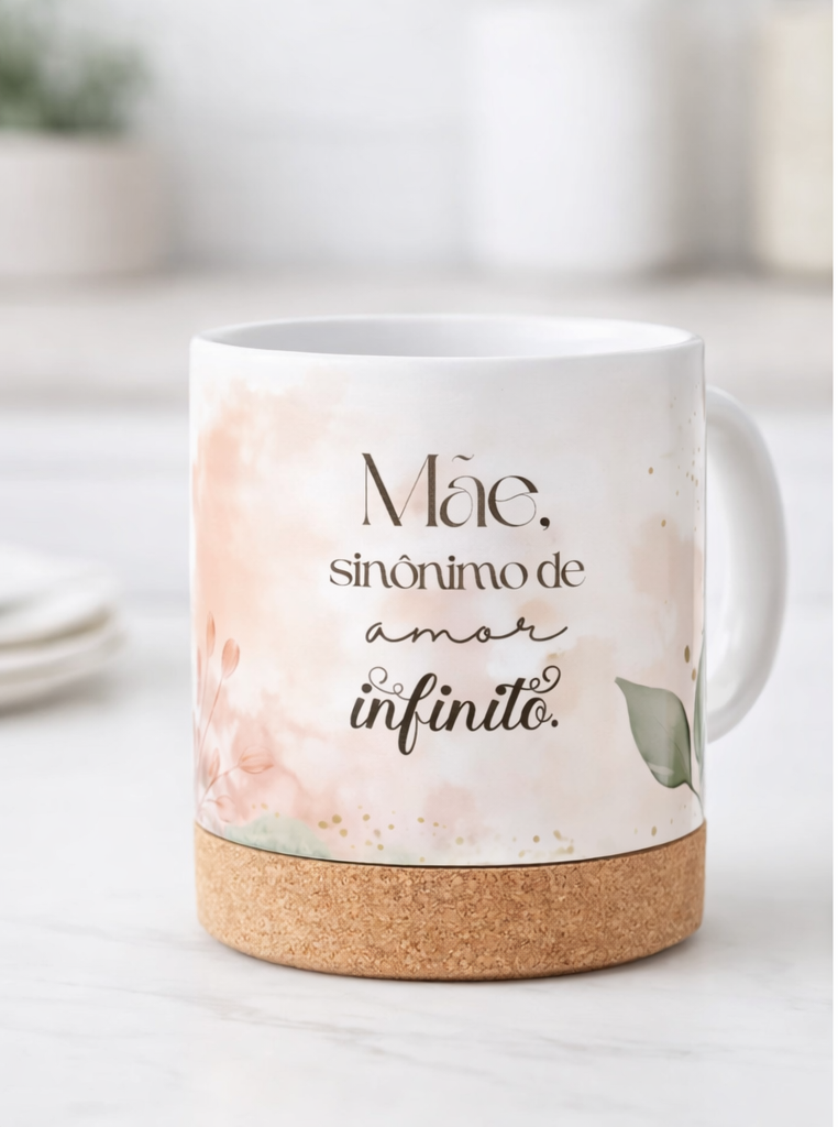 Caneca com Base de Cortiça "Amor Infinito"