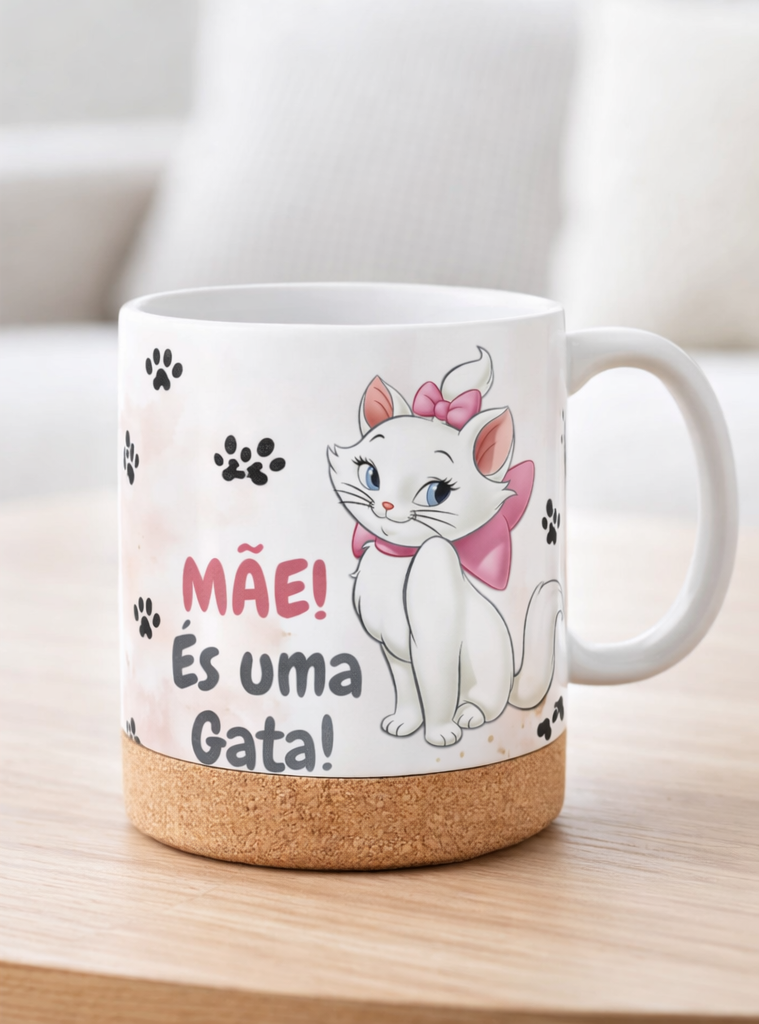 Caneca com Base de Cortiça "Mãe Gata"