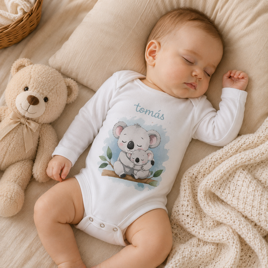 Body de bebé branco personalizado com desenho de um coala