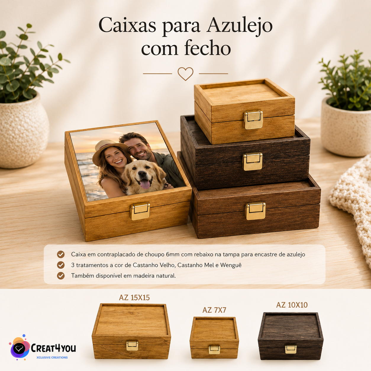 Caixa com Azulejo Personalizada — Presente Único em Madeira