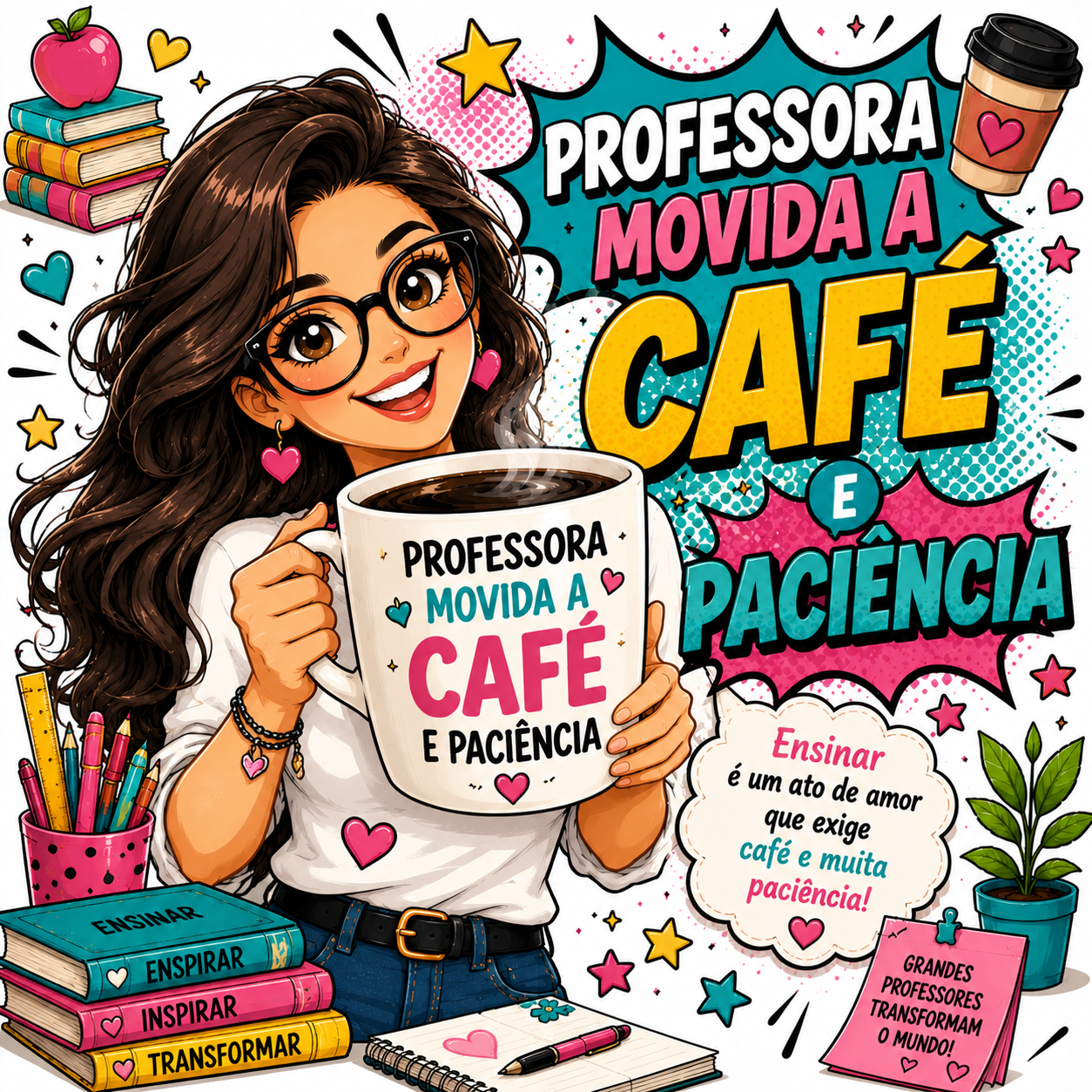 Caneca Professora Movida a Café e Paciência — Morena