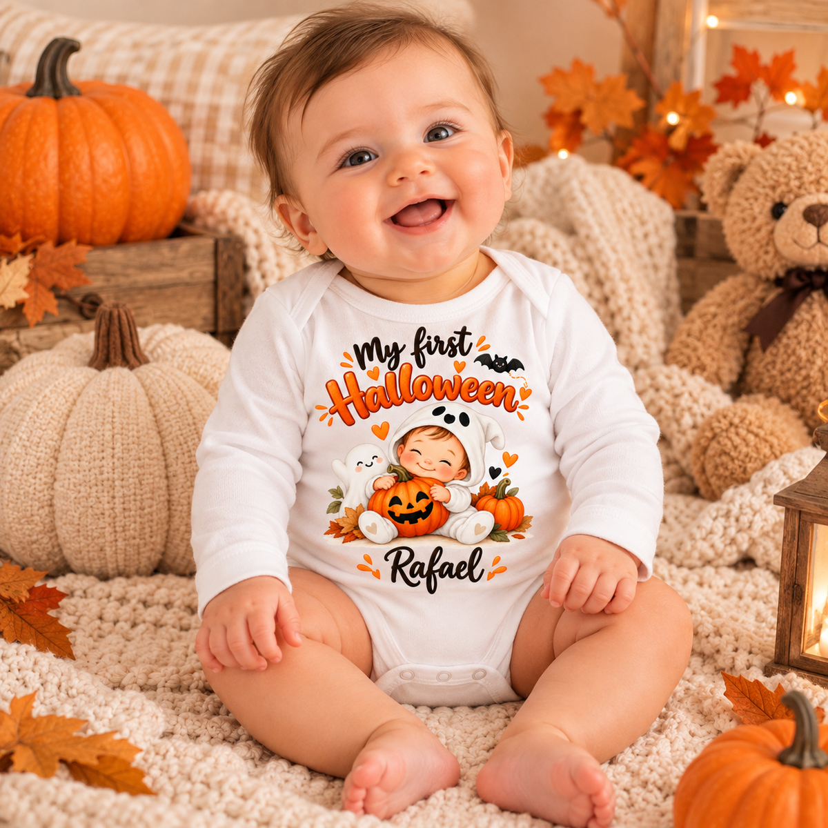Body Bebé O Meu Primeiro Halloween – Fantasma com Nome