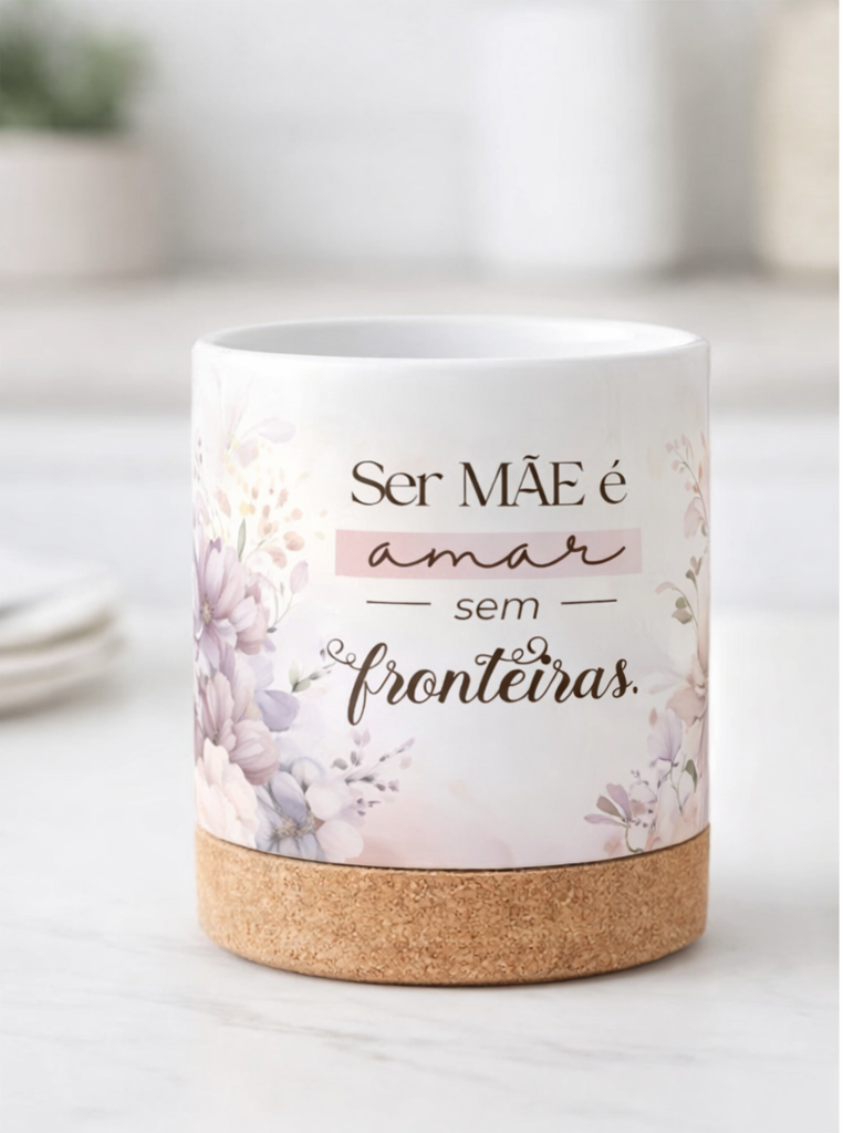 Caneca com Base de Cortiça "Amor sem Fronteiras"