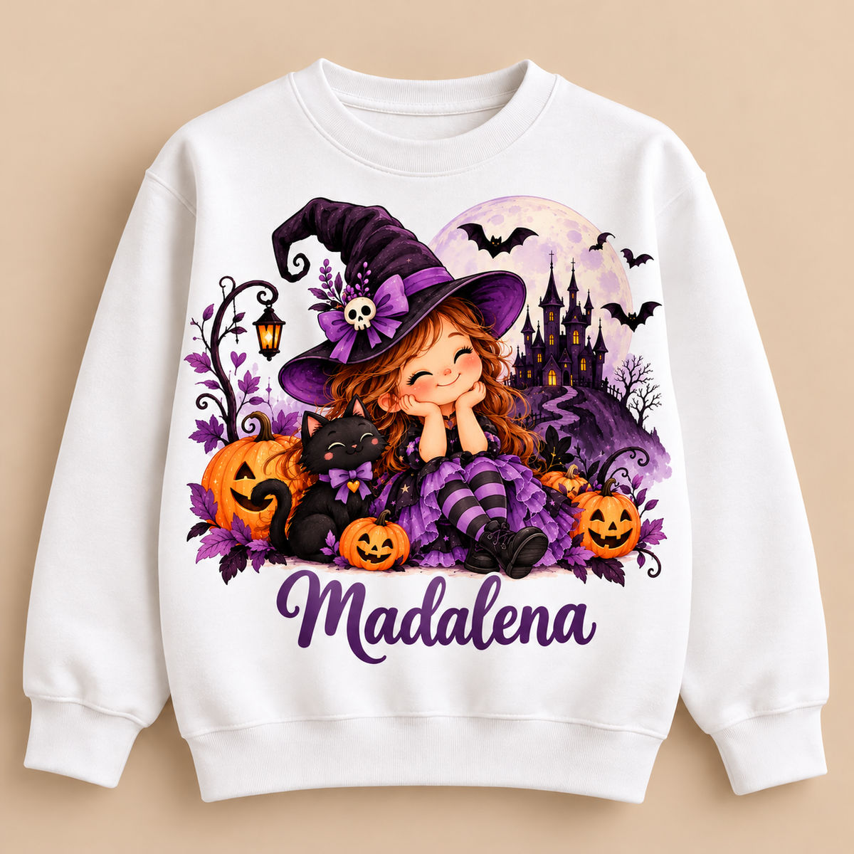 Sweatshirt Criança Halloween Bruxinha com Nome