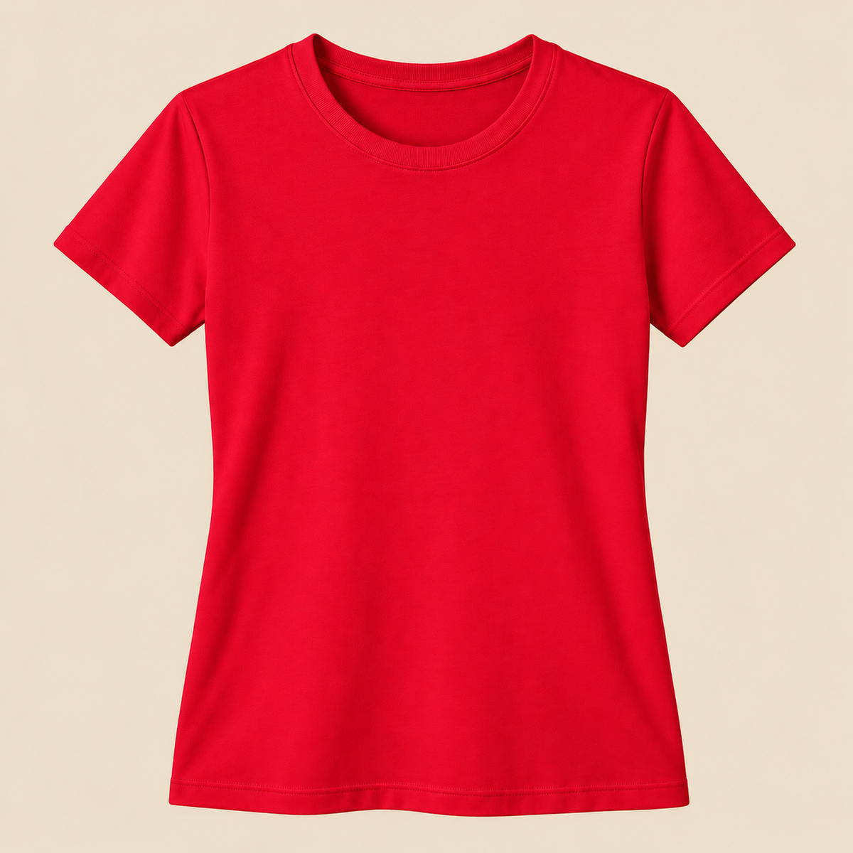 T-shirt vermelha personalizável em fundo bege — Creat4you