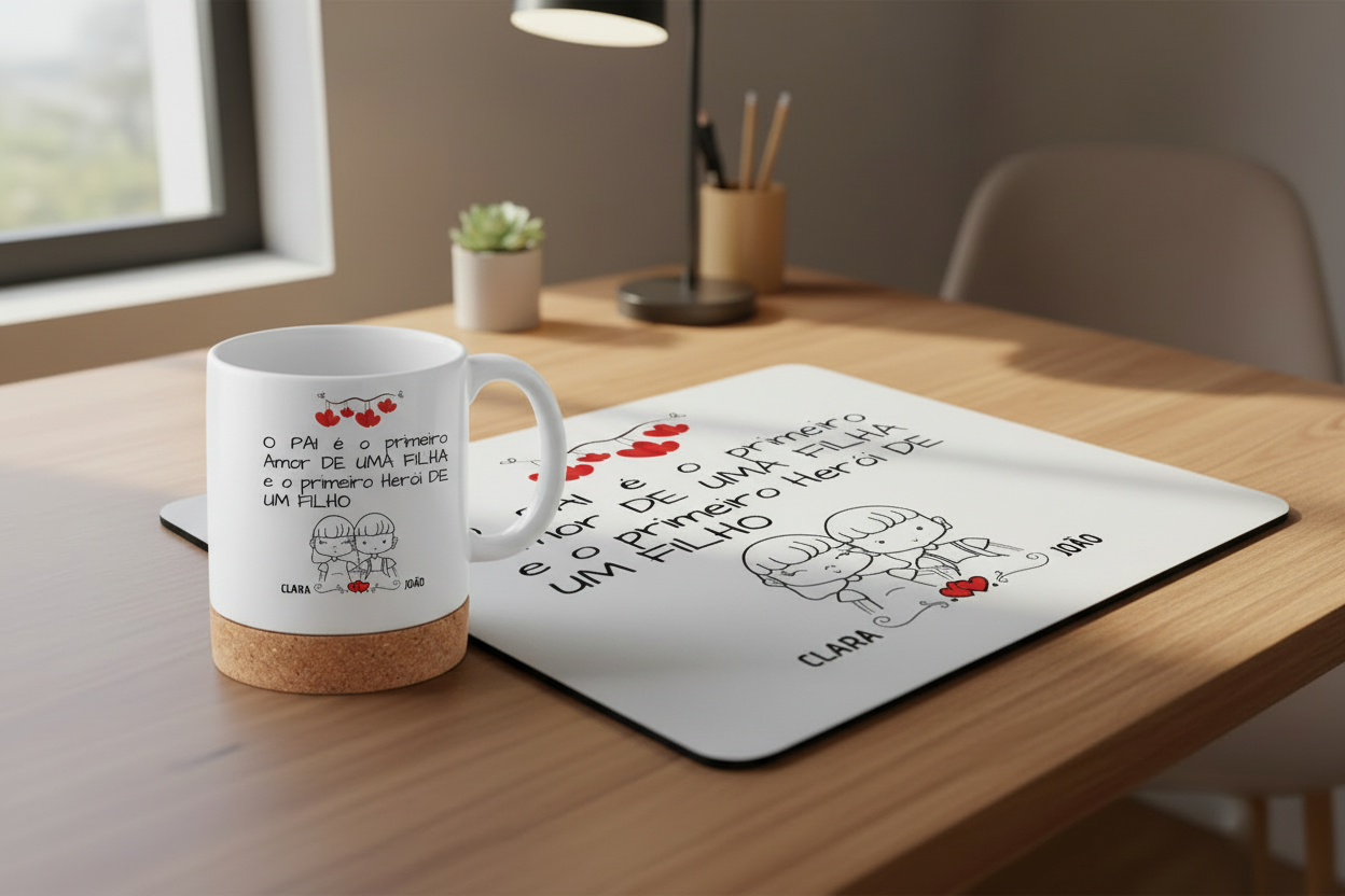 Conjunto Personalizado Dia do Pai - Caneca e Tapete de Rato