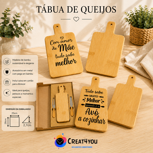 Tábua de Queijos Personalizada em Bambu | Presente Único