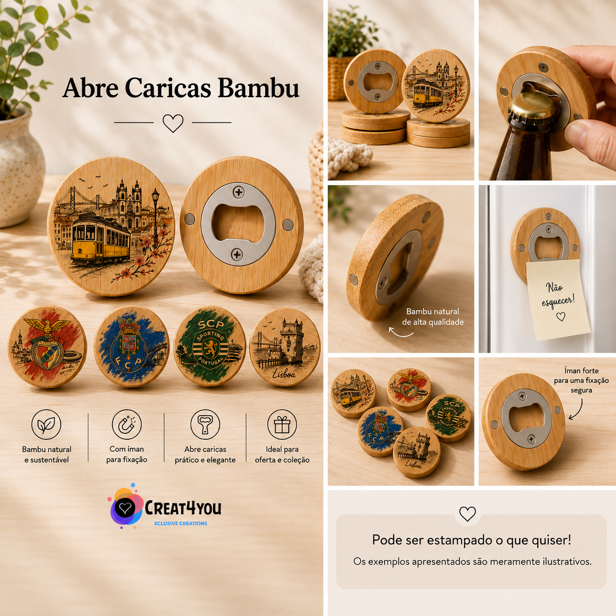 Abre Caricas em Bambu Personalizado – Peça Única