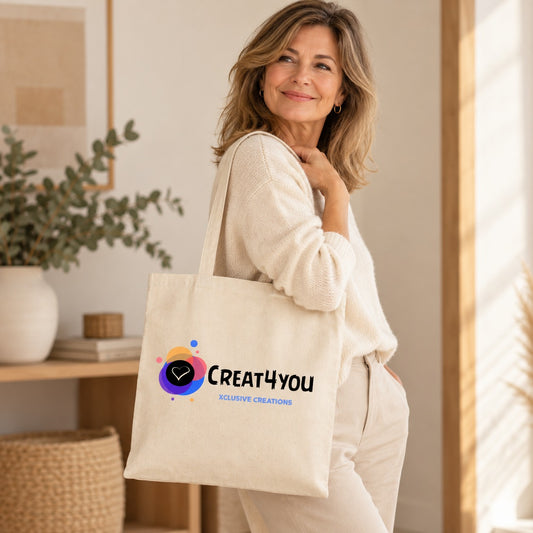 ote bag em algodão bege natural com personalização, com alças compridas