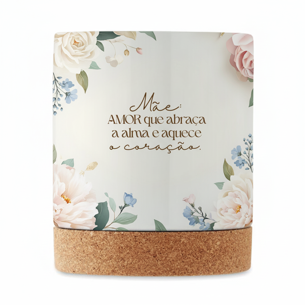 Caneca com base de cortiça "Amor que Abraça"