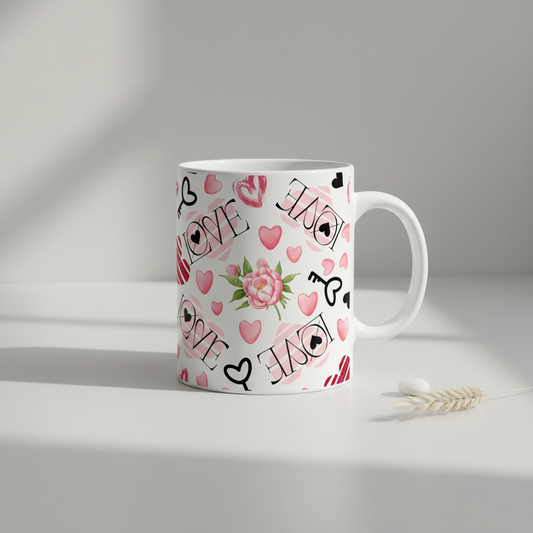 Mockup Caneca Love Keys Peony Pattern