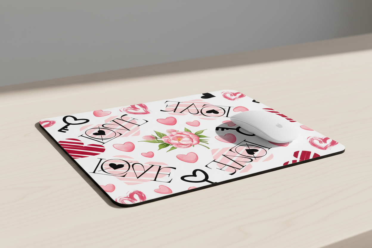 Mockup Mousepad Love Keys Peony Pattern